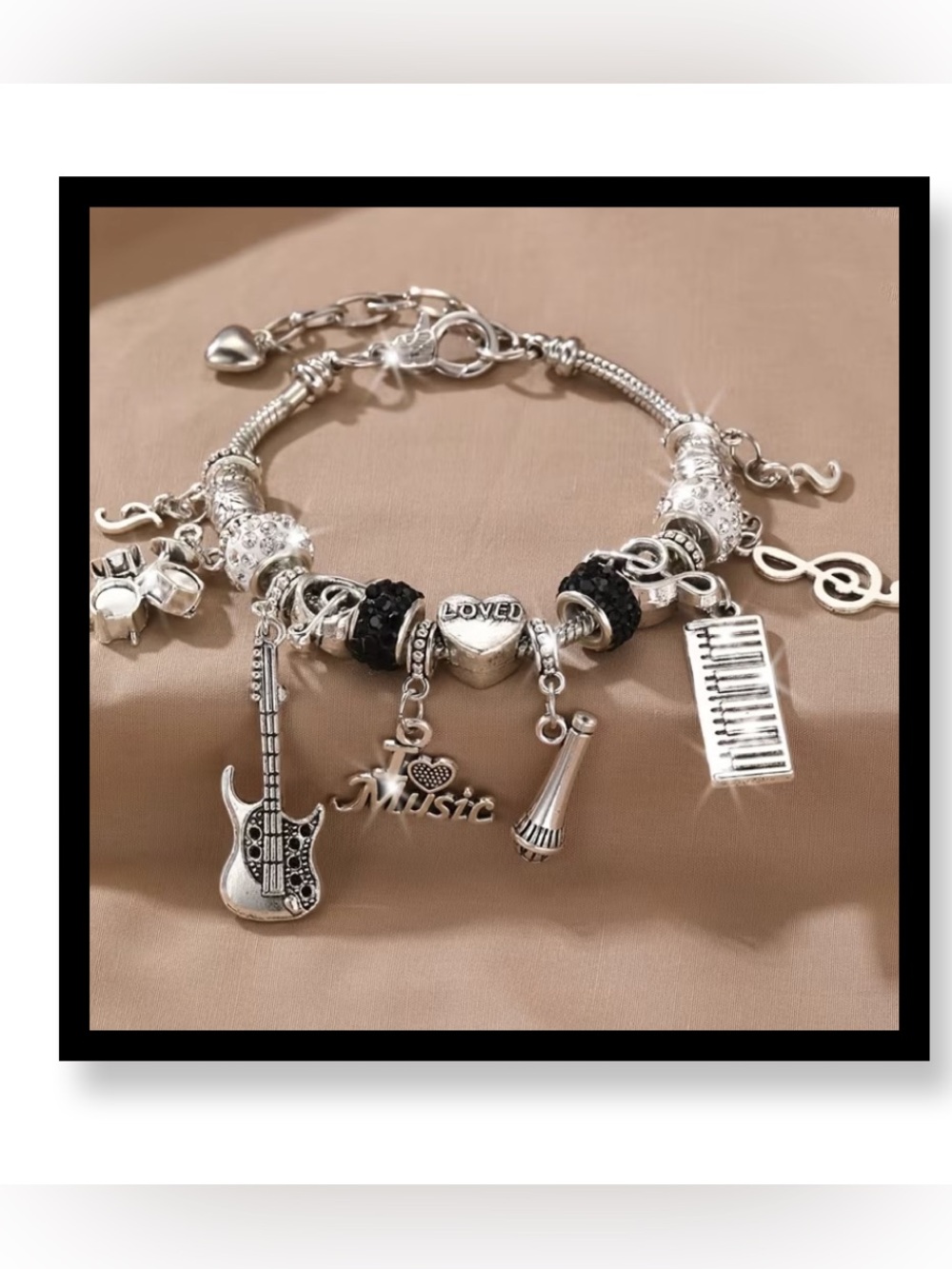 🆕 2/$12-Silver Music Charm Bracelet with Black Accents